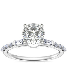 Petite Baguette and Floating Round Diamond Engagement Ring in Platinum (1/5 ct. tw.)